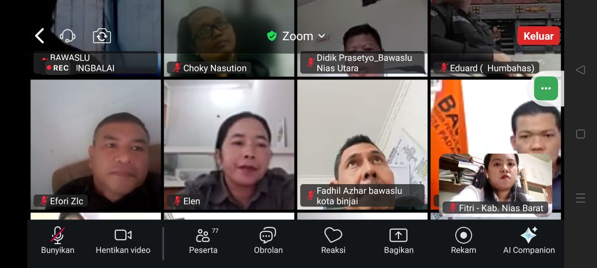 Bawaslu Kabupaten Nias Barat Ikuti Rapat Koordinasi Bersama Bawaslu Sumut dan Bawaslu Kabupaten/Kota Se-Sumut